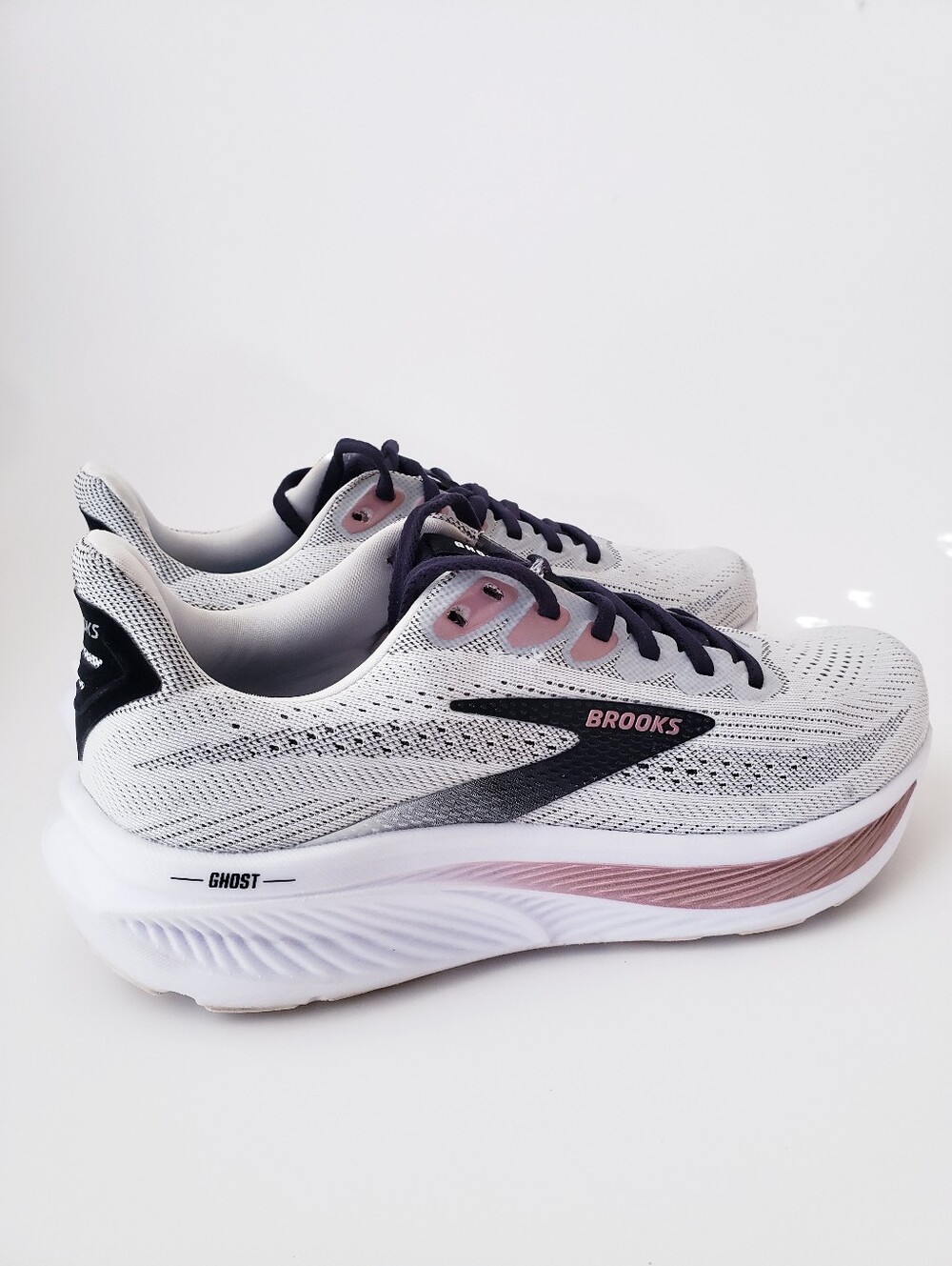 Brooks Ghost 17 Women's Running Shoes White Black Rose Gold - Picture 15 of 16
